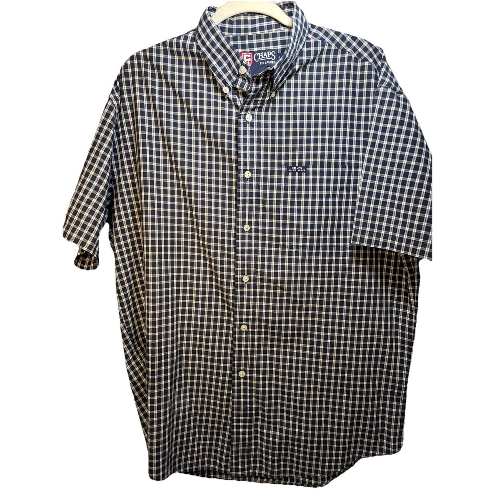Chaps Ralph Lauren Shirt Mens Large Blue Plaid Button Down Classic Preppy Cotton